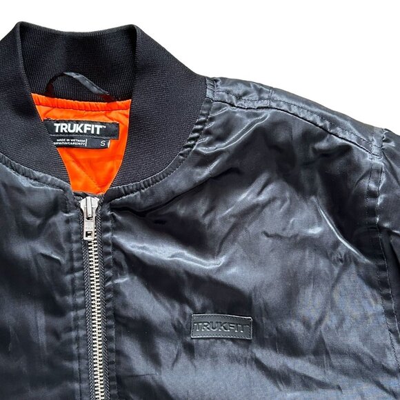 Trukfit Jacket Mens S Black Satin Bomber Full Zip Camouflage Outdoor Streetwear - Picture 5 of 15